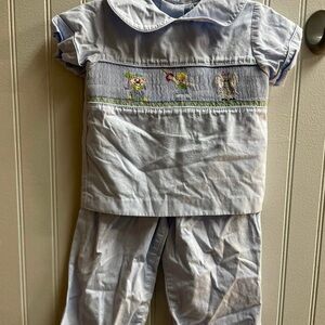 Light Blue Smocked clown outfit Top and Pants Set sz 18mths